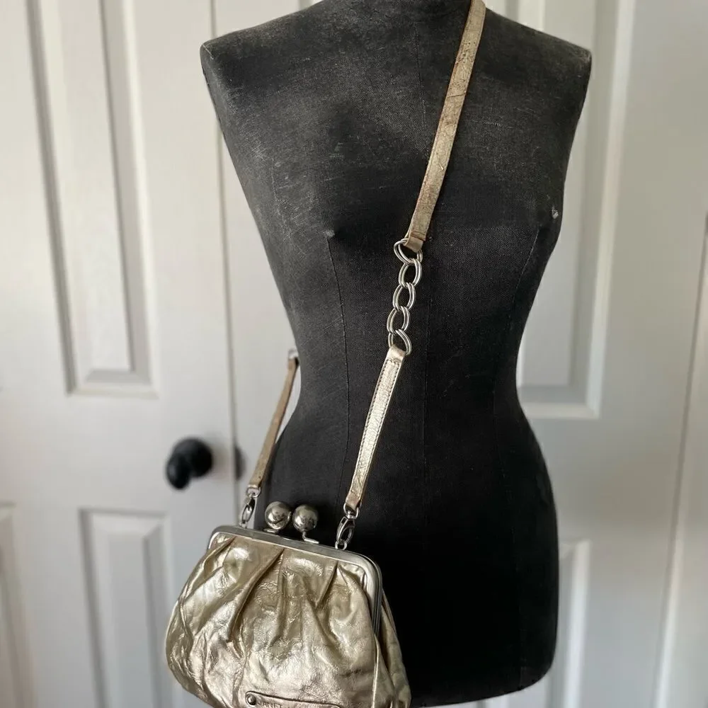 Janet & Janet Gold Leather Crossbody. Made in Italy.